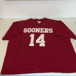 Oklahoma Sooners #14 Jerzees Maroon Heavyweight Cotton T-Shirt Size XXL